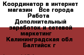 Координатор в интернет-магазин - Все города Работа » Дополнительный заработок и сетевой маркетинг   . Калининградская обл.,Балтийск г.